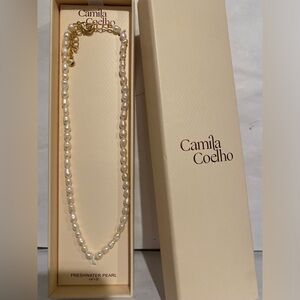 Camila Coelho Freshwater Pearl Gold Necklace 14+3 “ NWT